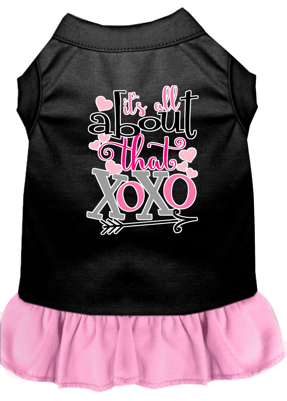 All about the XOXO Screen Print Dog Dress Black with Light Pink Lg